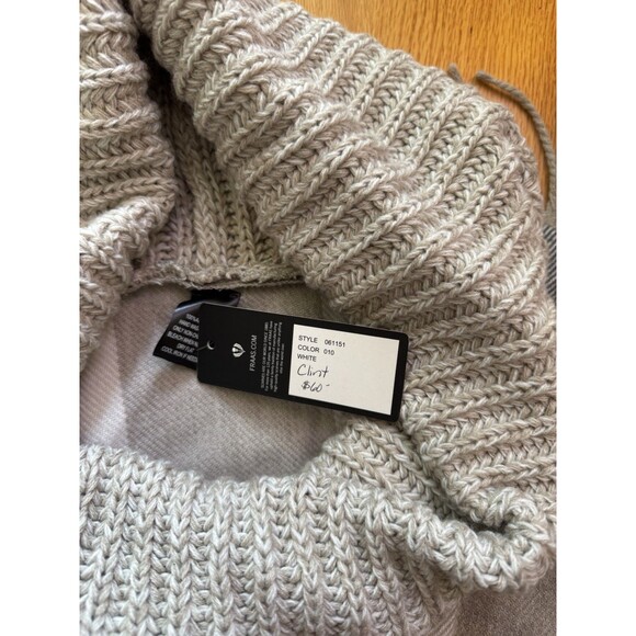 Fraas Gray White Beige Plaid Knit Cowl Neck Blanket Fringed Poncho OS - Picture 12 of 13